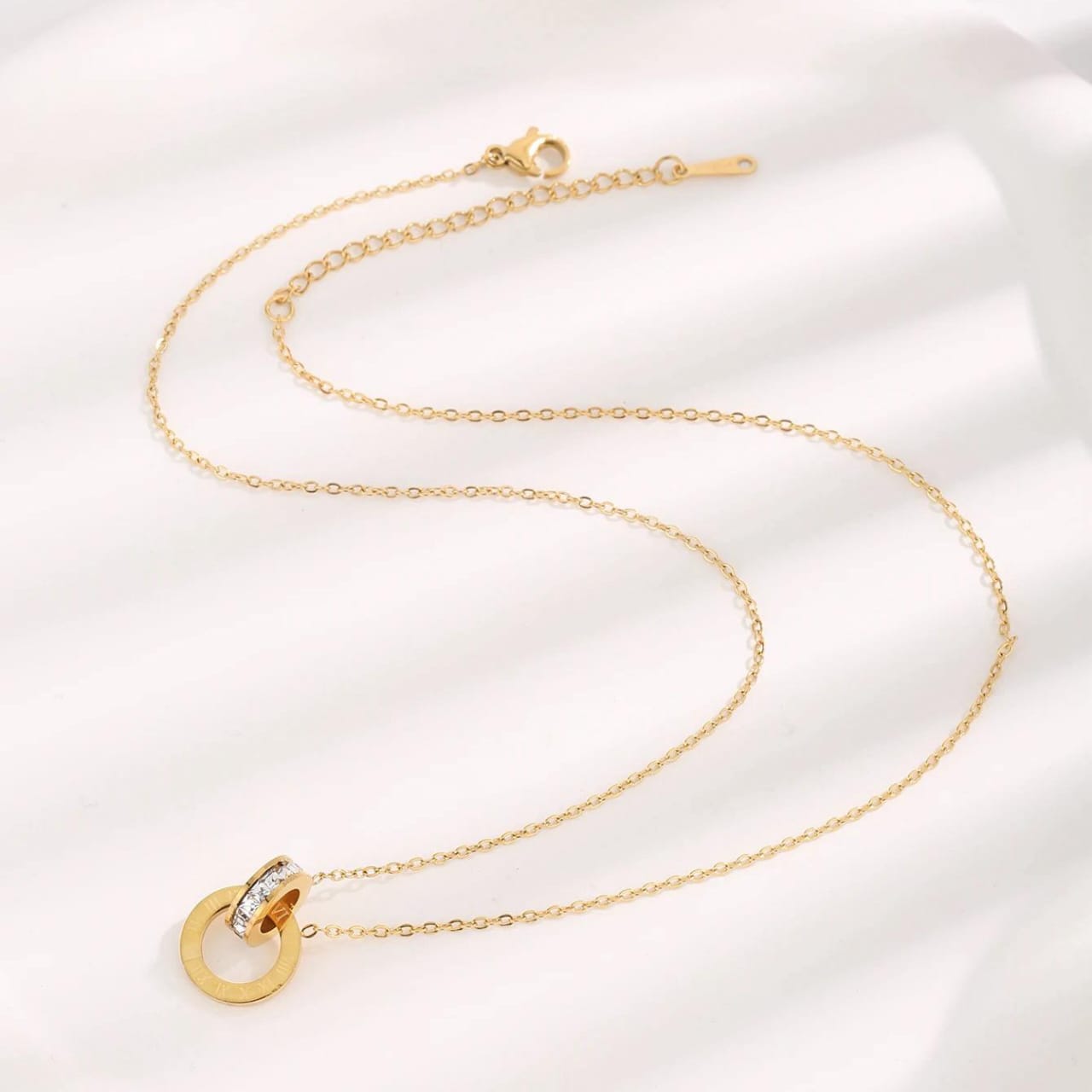 Minimalist Gold Circle Ring Pendant Necklace | Dainty Crystal Charm Chain For Women
