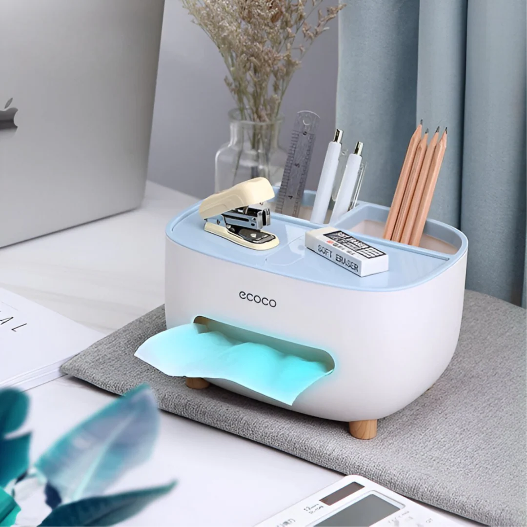 Ecoco Multifunctional Tissue Box & Desk Organizer | Pen Holder Storage Box For Office & Home