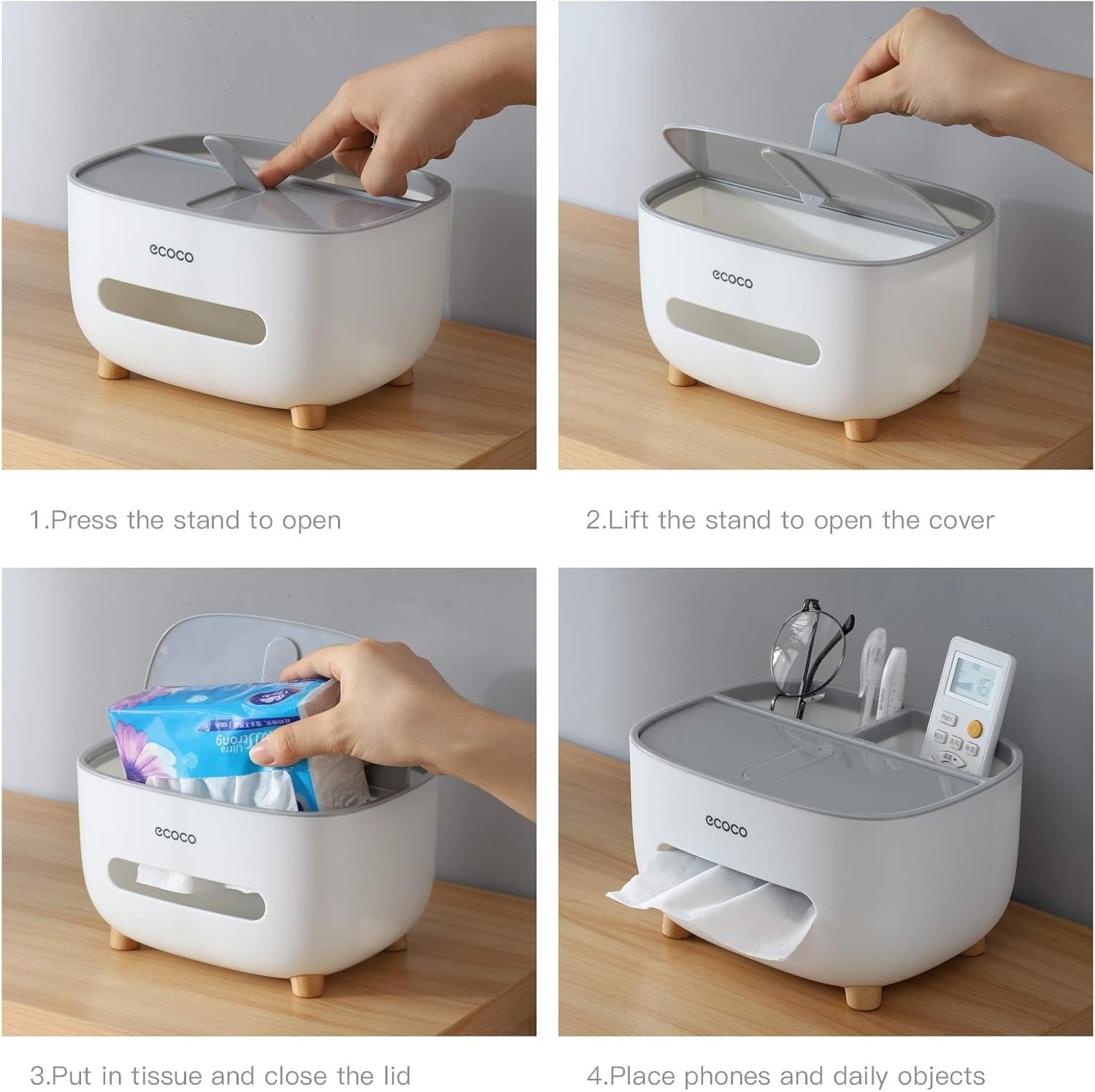 Ecoco Multifunctional Tissue Box & Desk Organizer | Pen Holder Storage Box For Office & Home