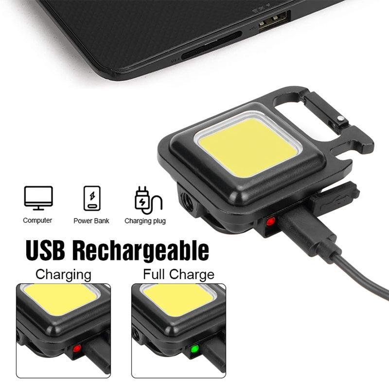 COB LED Rechargeable Keychain Light – Mini Flashlight with Bottle Opener