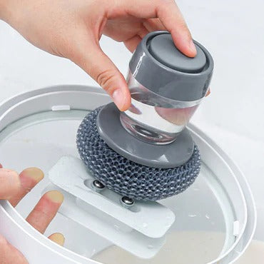 Automatic Liquid Filling Dish Cleaning Brush | Soap Dispensing Kitchen Scrubber With Steel Wire & PET Sponge