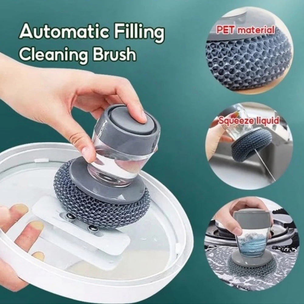 Automatic Liquid Filling Cleaning Brush | Soap Dispensing Dish Scrubber