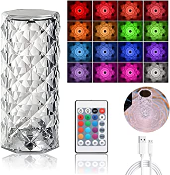 Crystal Diamond Rose LED Table Lamp | 16 Colors with Remote Control