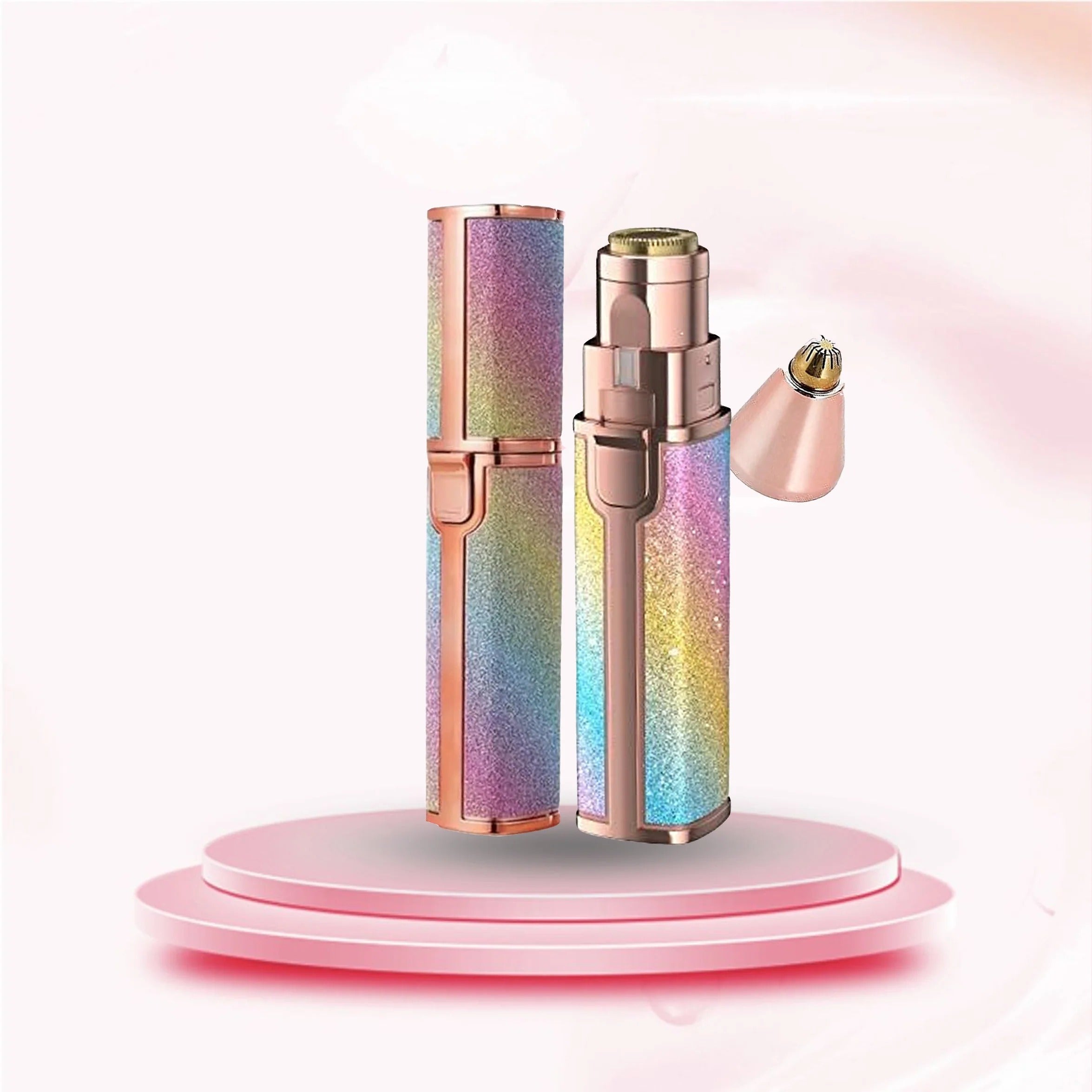 2-in-1 Rechargeable Eyebrow Trimmer & Facial Hair Remover For Women | Painless USB Electric Shaver | Rainbow Glitter