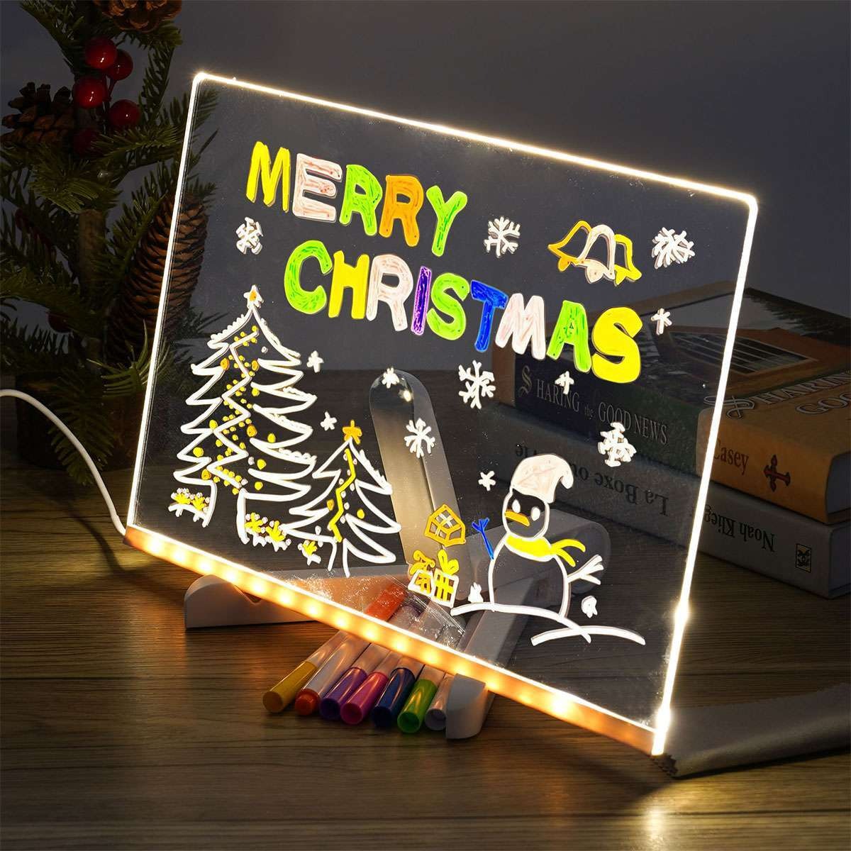 LED Illuminated Transparent Writing Board with Markers