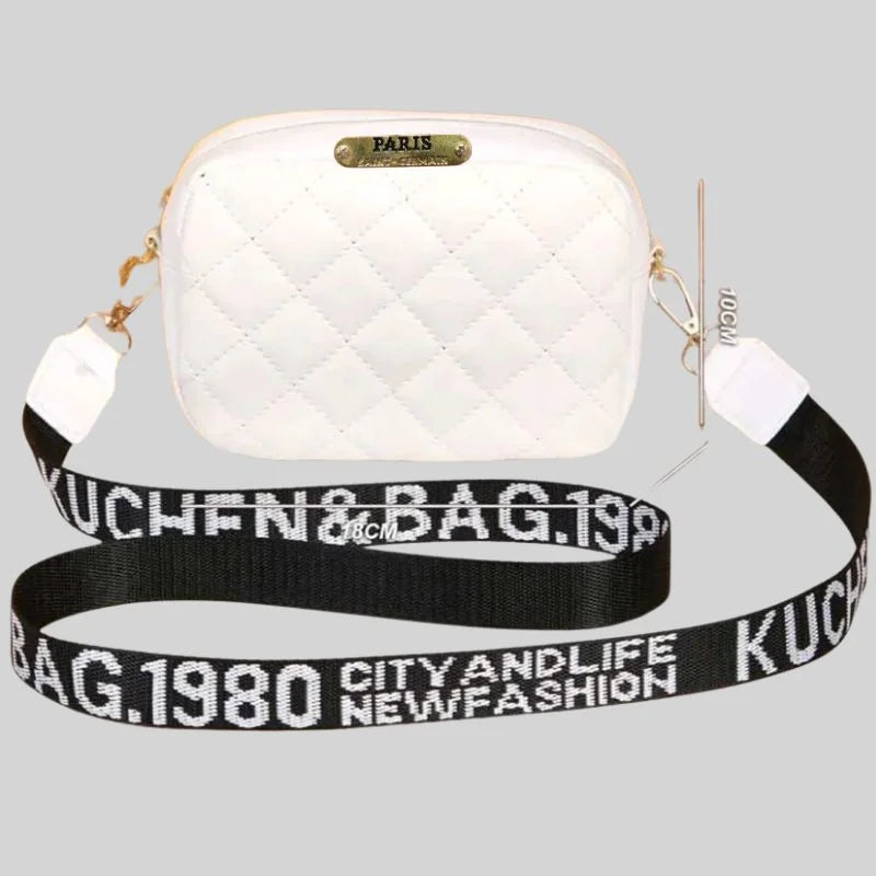 Quilted Crossbody Bag with Love Strap – White